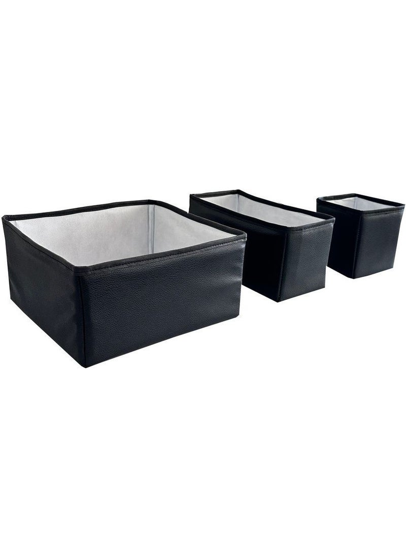 Nelson - 3-Piece Drawer Laundry Organizer Children's Room Folding Storage Box Organizer Set-Black Leather - Image 1
