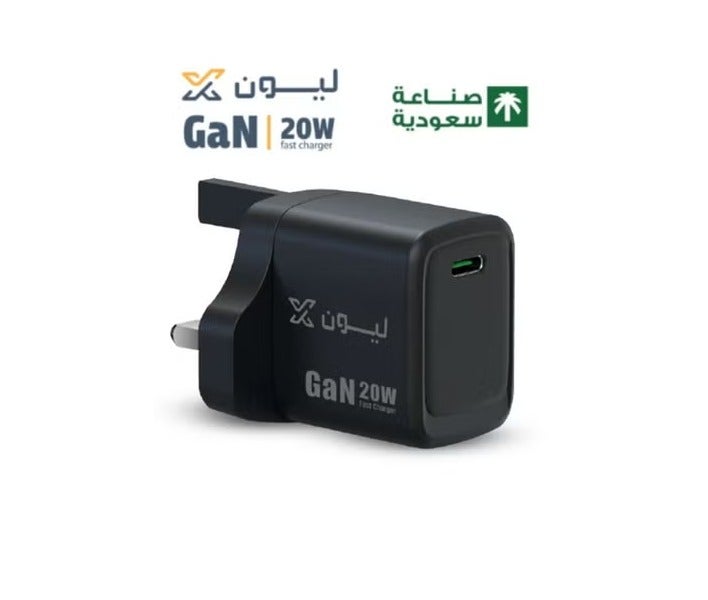 ليون اكس فيش جداري شحن سريع 20 واط بتقنية GaN + سلك شاحن تايب سي إلى لايتنج (قماشي أسود متين) يدعم PD - Image 2
