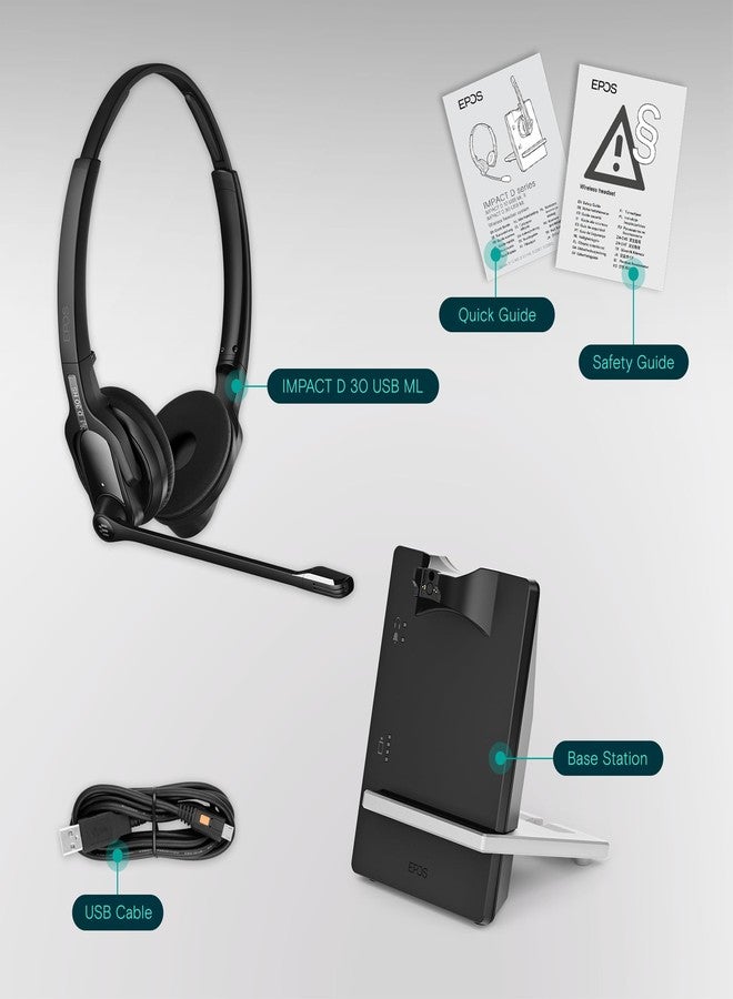 EPOS | Sennheiser Impact D 30 USB ML (1000992) Wireless DECT Dual Ear Headset for a Direct Connection to a PC/Softphone, Black - Image 5