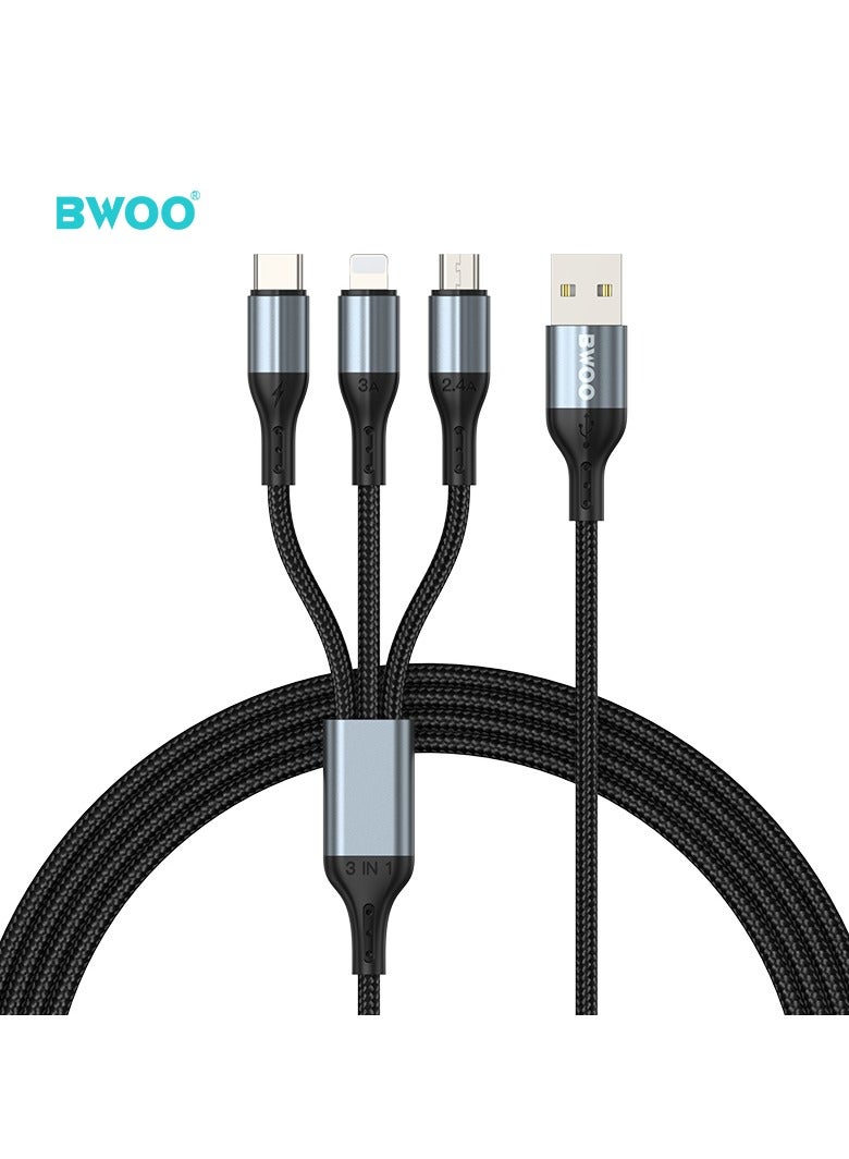 BWOO 3 In 1 Aluminum Alloy Data Cable Black - Image 1
