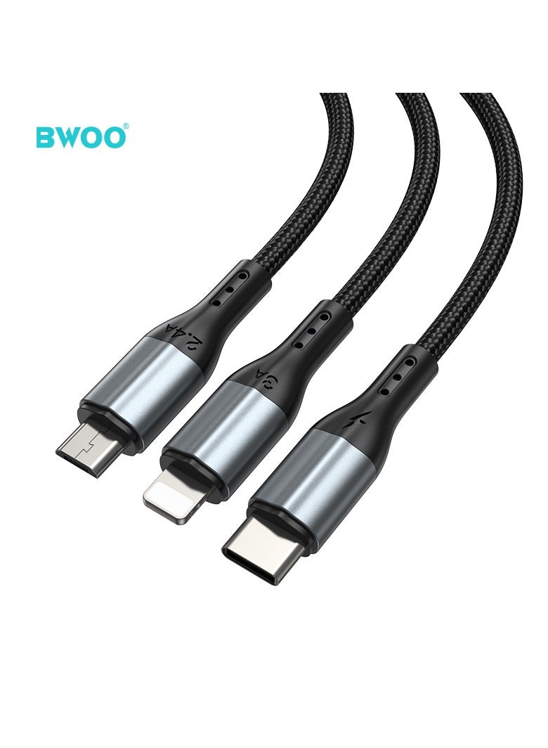 BWOO 3 In 1 Aluminum Alloy Data Cable Black - Image 3