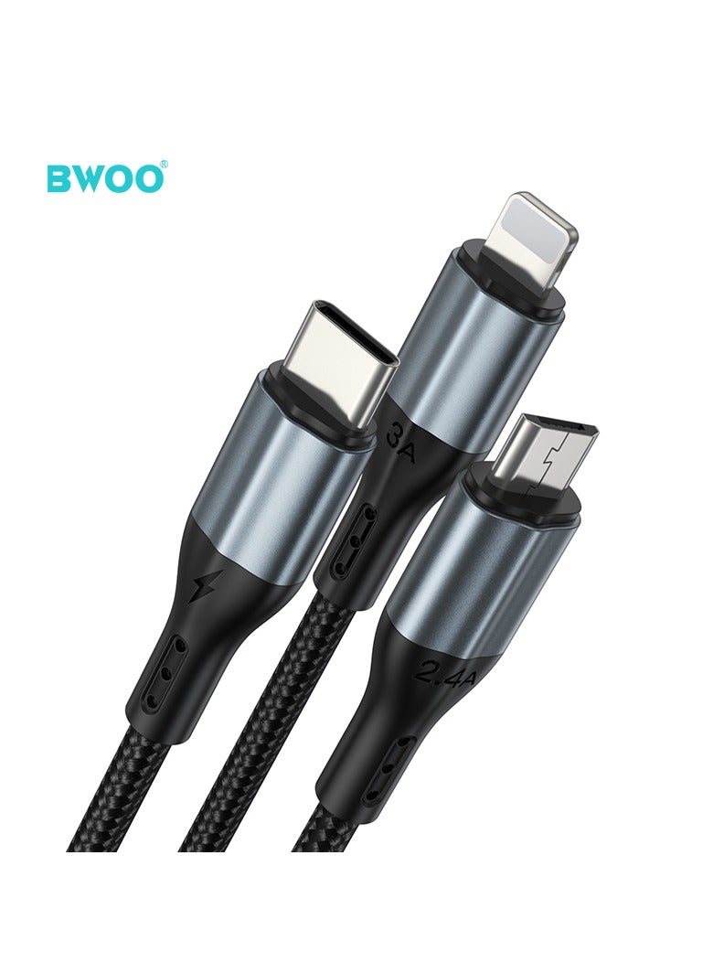 BWOO 3 In 1 Aluminum Alloy Data Cable Black - Image 2