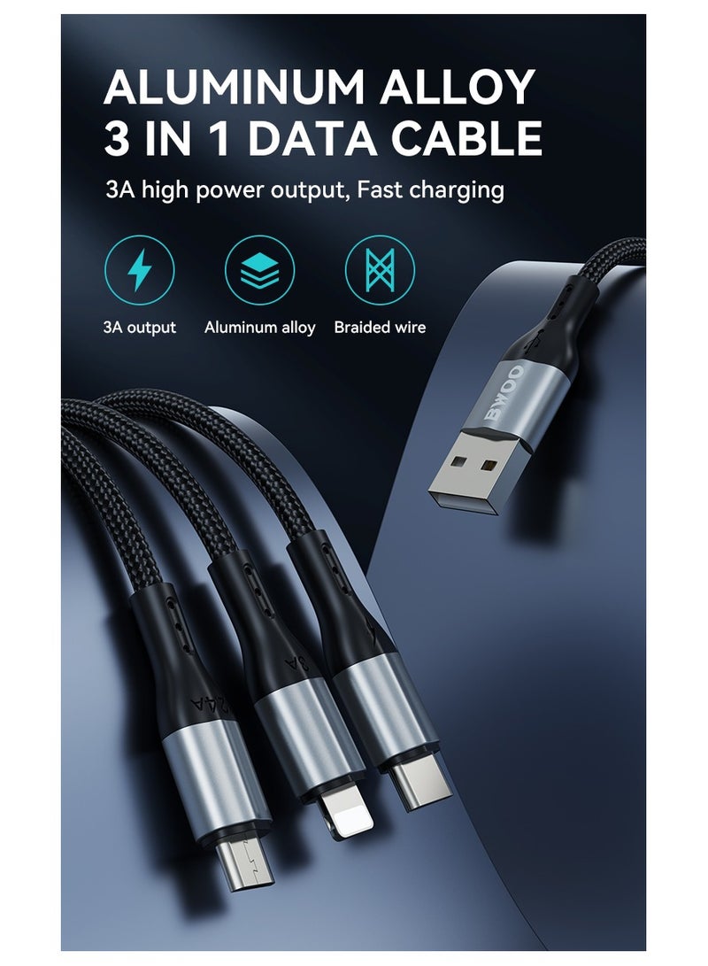 BWOO 3 In 1 Aluminum Alloy Data Cable Black - Image 4