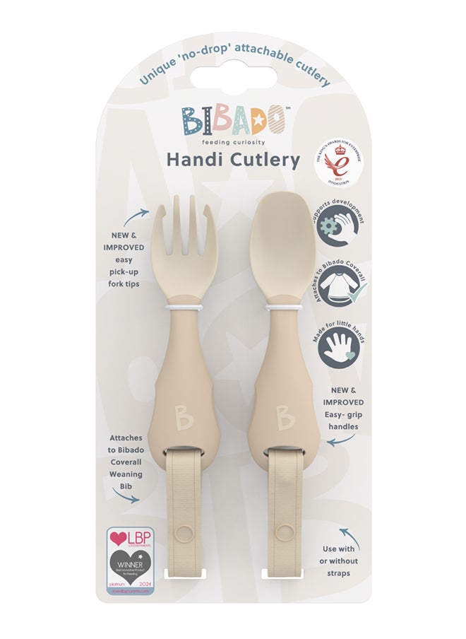 bibado - Handi Toddler Cutlery Set, Food Safe Baby Cutlery, Toddler Fork And Spoon Set, Toddler Eating Utensils For Babies 6 Months And Up, Also Attaches To Coverall Bib - Fawn - Image 1