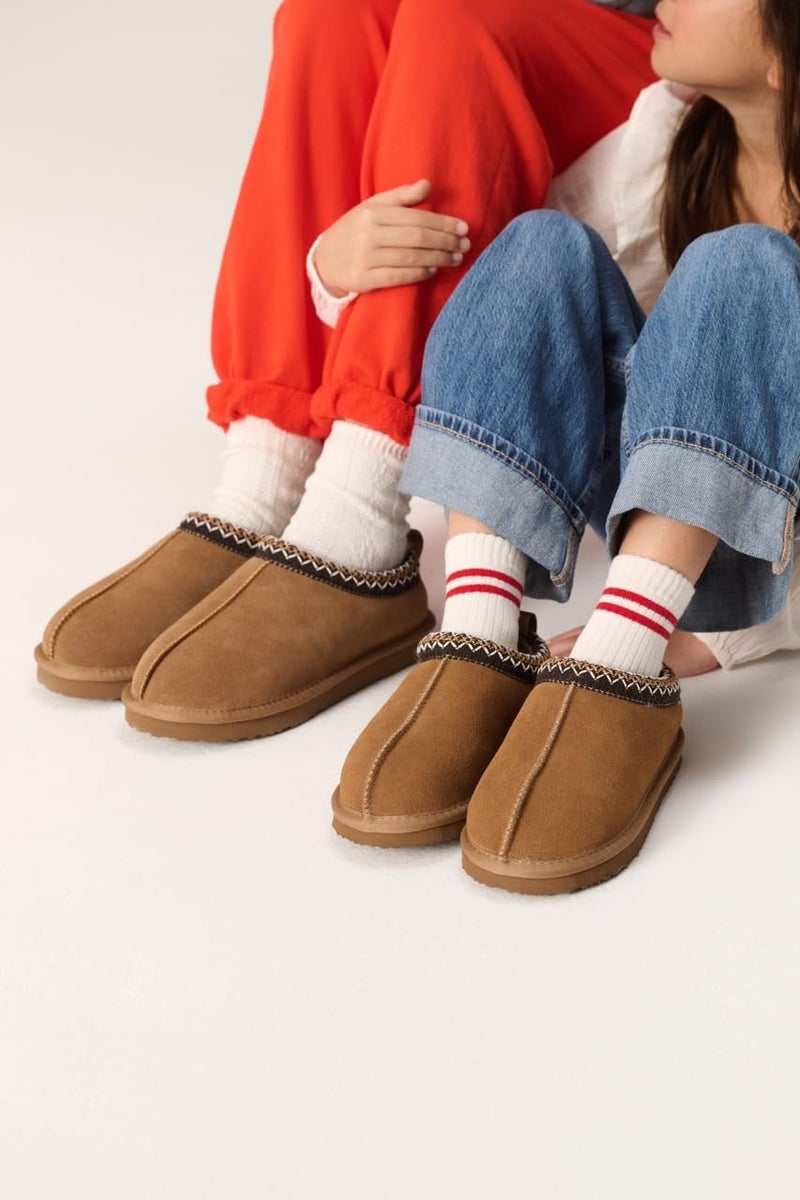 Project Cloud 100% Genuine Leather & Australian Shearling Slippers for Kids - Memory Foam Fuzzy & Non-Slip Fluffy Slippers Girls Footwear & Boys Footwear, Kids Unisex Shoe (DreamWarm, BLK, 10) - Image 4