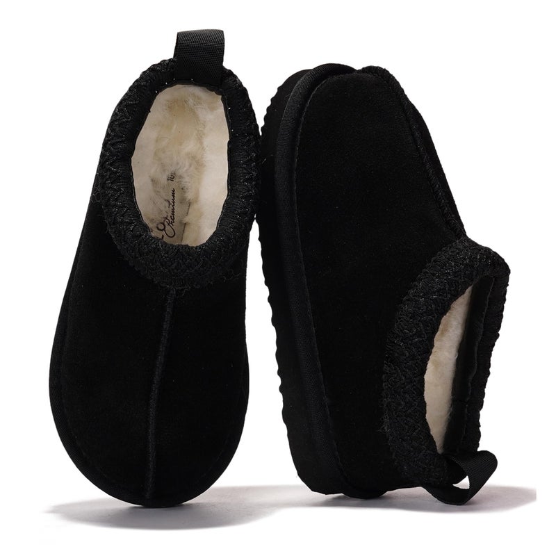 Project Cloud 100% Genuine Leather & Australian Shearling Slippers for Kids - Memory Foam Fuzzy & Non-Slip Fluffy Slippers Girls Footwear & Boys Footwear, Kids Unisex Shoe (DreamWarm, BLK, 10) - Image 1