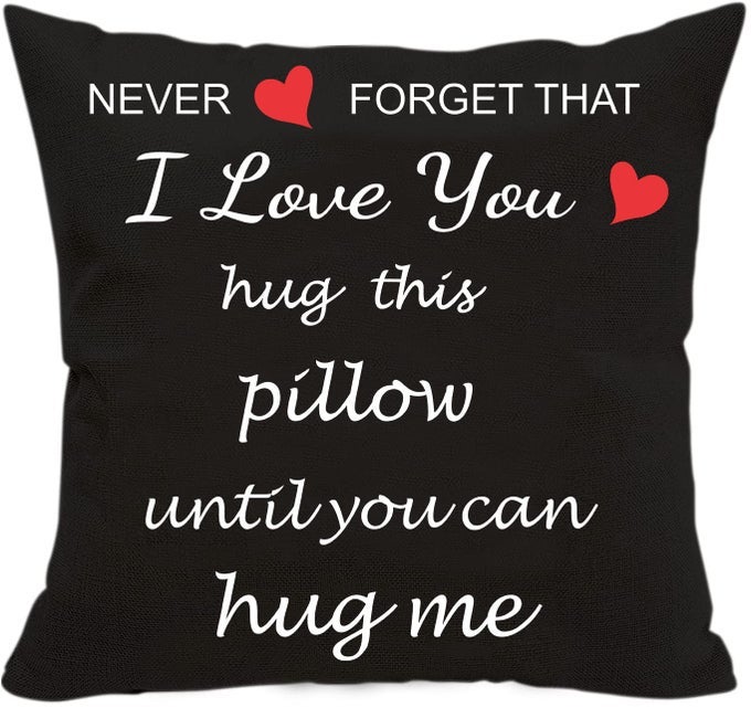 TWO SIDED PRINTING LOVER PILLOW COVER I LOVE YOU HUG THIS PILLOW UNTIL YOU CAN HUG ME VALENTINES DAY BIRTHDAY GIFTS FOR GIRLFRIEND COTTON LINEN SQUARE DECORATIVE WAIST PILLOWCASE 18X 18