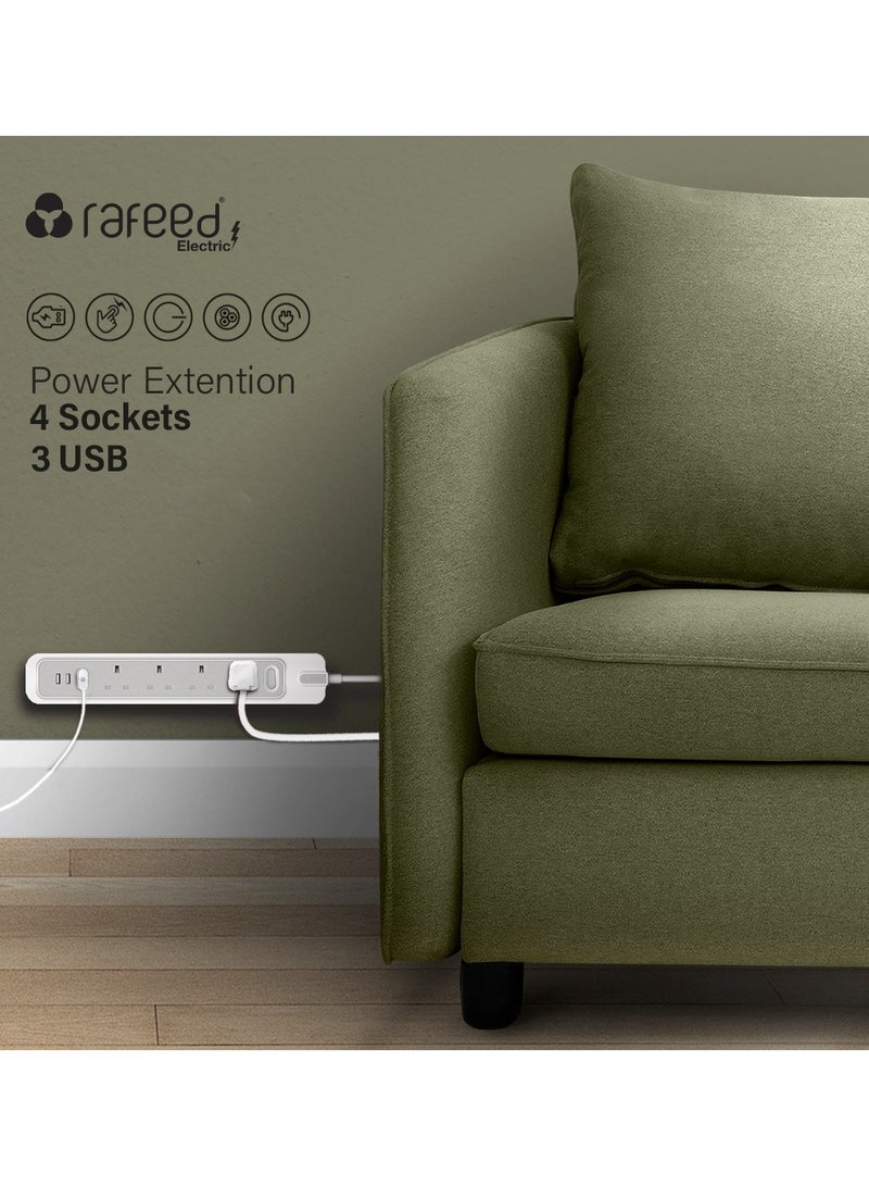 رافيد شريط طاقة ممتد بطول 5 أمتار، 4 مقابس، 3 منافذ شحن USB، 3250 واط - Image 3