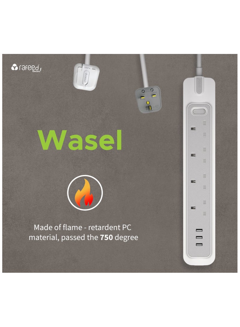 رافيد شريط طاقة ممتد بطول 5 أمتار، 4 مقابس، 3 منافذ شحن USB، 3250 واط - Image 4