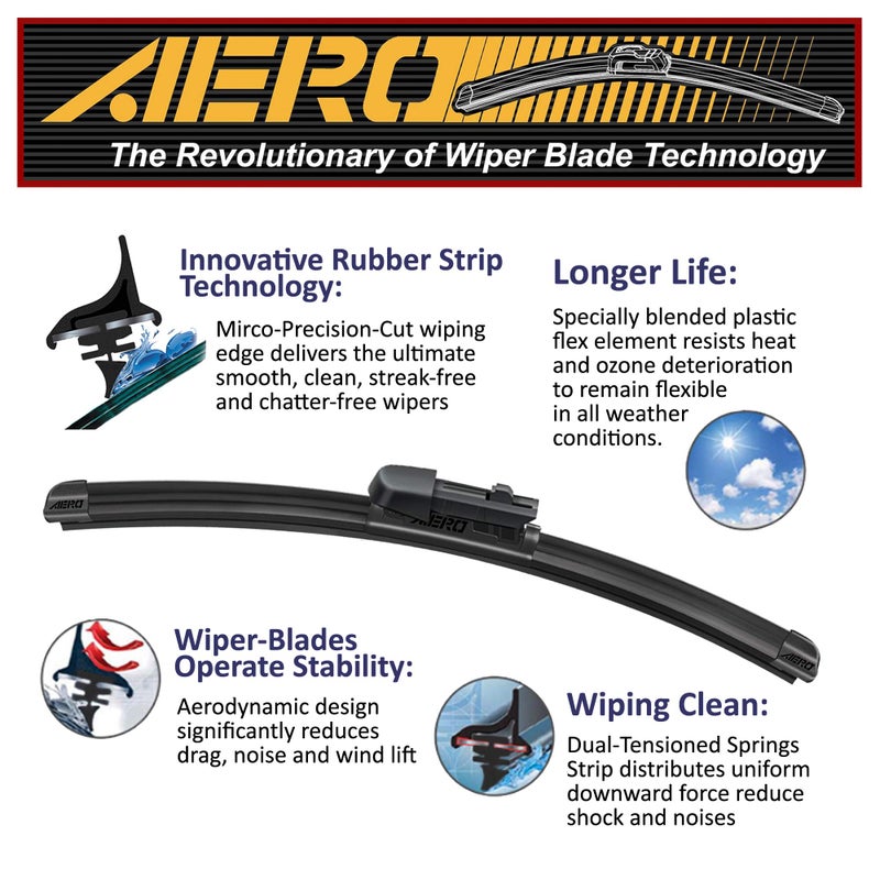 Aero AERO Avenger 24" + 19" Premium All-Season Windshield Wiper Blades with Extra Refills OEM Replacement for Volkswagen VW CC EOS Golf GTI Jetta Passat Rabbit Honda CR-V Civic + More (Set of 2)  - Image 3