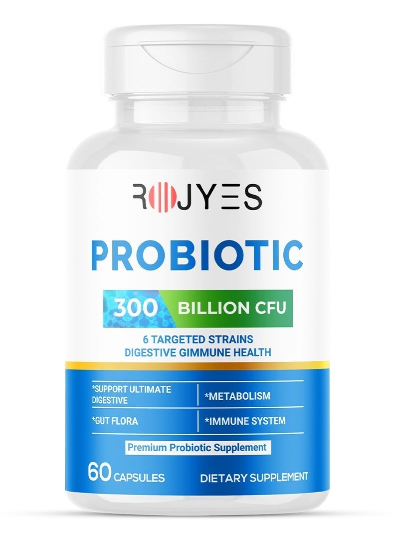 ROJYES Probiotic 300 Billion CFU Supplement, Probiotics for Gut Health and Digestive Balance, Immune Support, Bloating and Digestion Support, Daily Digestive Health Supplement, 60 Capsules - Image 1