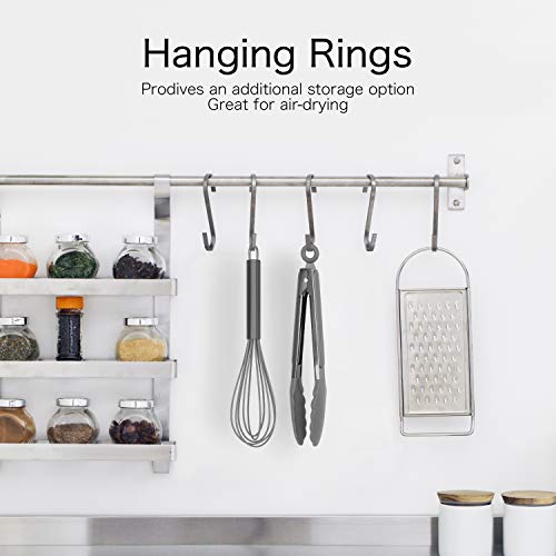 Country Kitchen Stainless Steel Silicone Tipped Kitchen Food BBQ and Cooking Tongs for Non Stick Cookware, BPA Fee, Stylish, Sturdy, Locking, Grill Tongs, Gunmetal, Tong and Whisk Set, Gray - Image 2