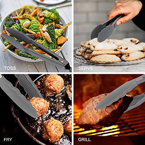 Country Kitchen Stainless Steel Silicone Tipped Kitchen Food BBQ and Cooking Tongs for Non Stick Cookware, BPA Fee, Stylish, Sturdy, Locking, Grill Tongs, Gunmetal, Tong and Whisk Set, Gray - Image 5
