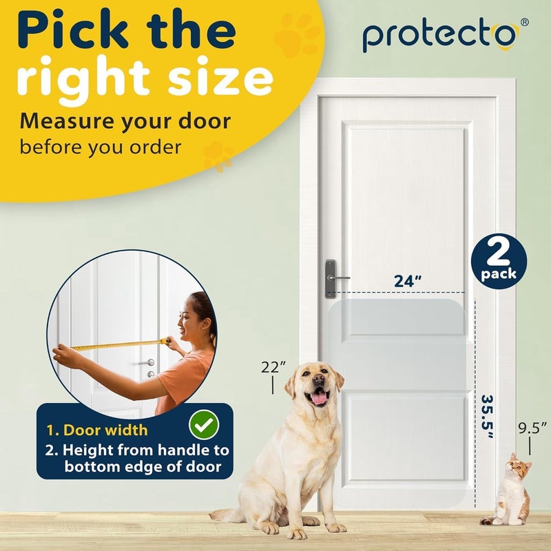 PROTECTO 2-Pack Heavy Duty Door Protector from Dog Scratching, 35.5 x 24â€ Clear Door Scratch Protector, Easy to Install on Window, Wall, Screen & Sliding Doors | Cat Scratch Guard for Indoors Outdoors - Image 2