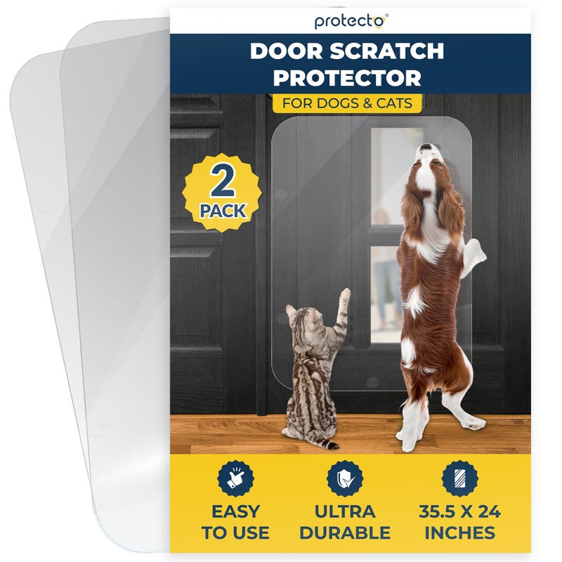 PROTECTO 2-Pack Heavy Duty Door Protector from Dog Scratching, 35.5 x 24â€ Clear Door Scratch Protector, Easy to Install on Window, Wall, Screen & Sliding Doors | Cat Scratch Guard for Indoors Outdoors - Image 1