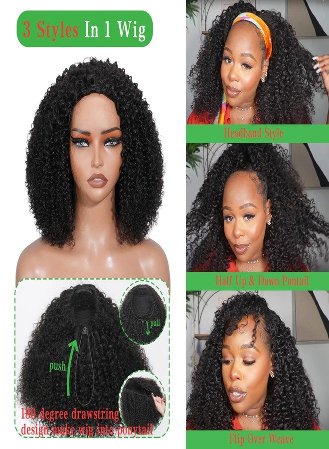 ZIYU Half Wig Human Hair - 200% Density Curly Half Wig 3 In 1 Wear Go Glueless Wigs 16 Inch Drawstring Seamless Curly Flip Over Headband Wig Human Hair Beginner Friendly - Image 2