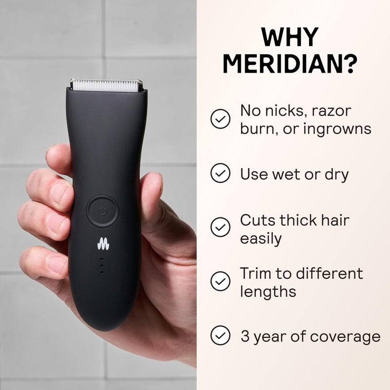MERIDIAN The Trimmer Original - Body Hair Trimmer for Men, Electric Shaver for Pubic Hair, Chest, Legs & Bikini, Waterproof & Rechargeable, Onyx - Image 2