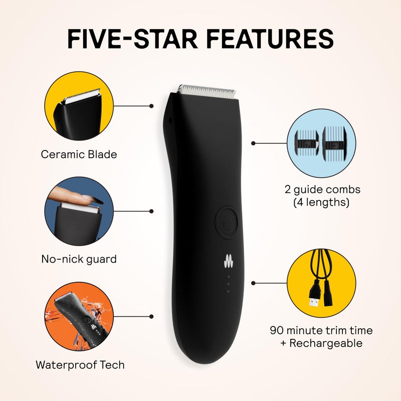 MERIDIAN The Trimmer Original - Body Hair Trimmer for Men, Electric Shaver for Pubic Hair, Chest, Legs & Bikini, Waterproof & Rechargeable, Onyx - Image 3