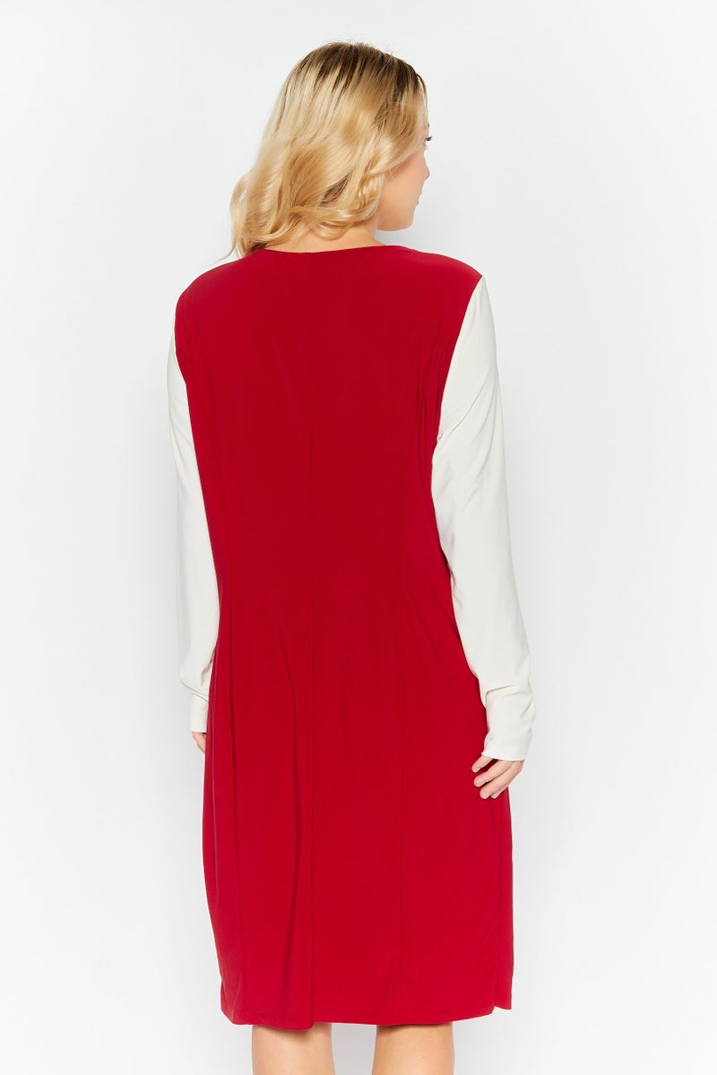 Kasper  Women Solid Midi Dress, Red - Image 3