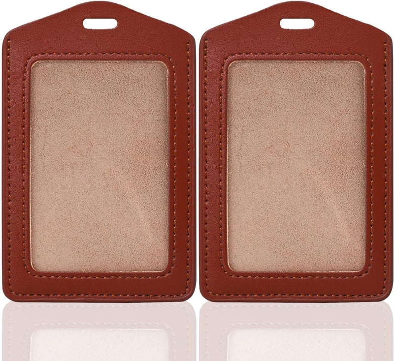 NSSP Leather Clear ID Window ID Badge Holder ID Card Holder (Brown Vertical, Pack of 20) - Image 1