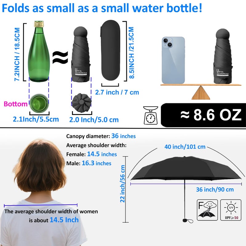 BAODINI Travel Essentials Mini Umbrella for Purse With Case Small Compact UV Sun Protection Lightweight Tiny Pocket Manual Open Close Umbrella for Women Kids and Men Fits Purse Backpack - Image 4