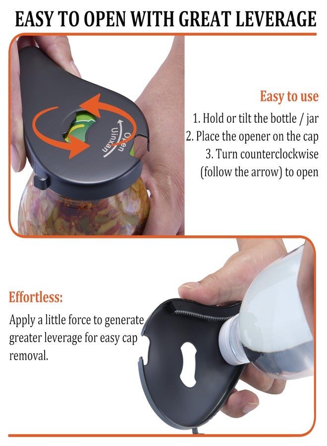 Uinxan Jar Bottle Can Opener for Weak Hand & Seniors with Arthritis-Easy Twist Off Caps (0.6"-2.7") & Pull Tab Seals,Unique Kitchen Gadget,Multi,Portable Christmas Gifts for Elderly/Women/Men (Black) - Image 3