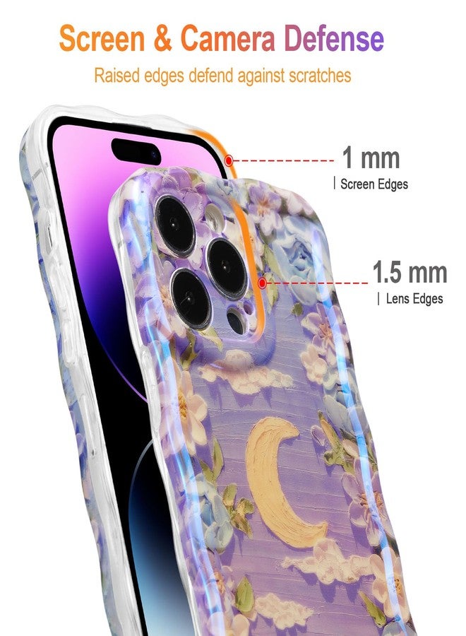 EYZUTAK جراب EYZUTAK لهاتف iPhone 15 Pro Max، جراب حماية متين ورائع من مادة TPU بتصميم زهور وقمر ورسم زيتي عتيق ملون، مناسب للفتيات والسيدات. - Image 4