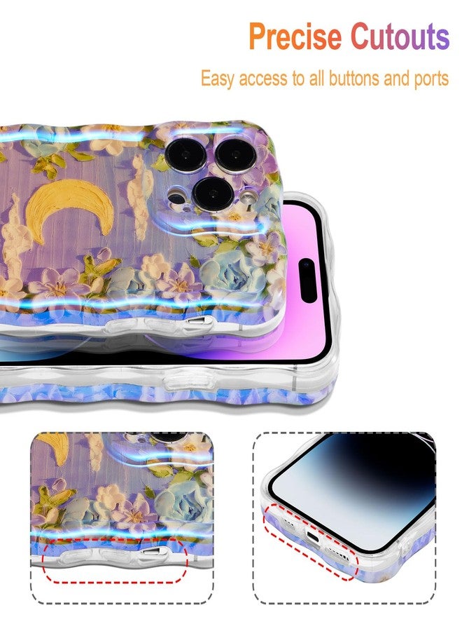 EYZUTAK جراب EYZUTAK لهاتف iPhone 15 Pro Max، جراب حماية متين ورائع من مادة TPU بتصميم زهور وقمر ورسم زيتي عتيق ملون، مناسب للفتيات والسيدات. - Image 5