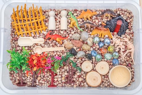 Sensory-N-Stuff Dinosaur Sensory Bin Kit for Kids TasteSafe Pinto Beans Fossil Skeletons Trees Volcano Durable Wooden Tools Includes Storage Bin - Image 5