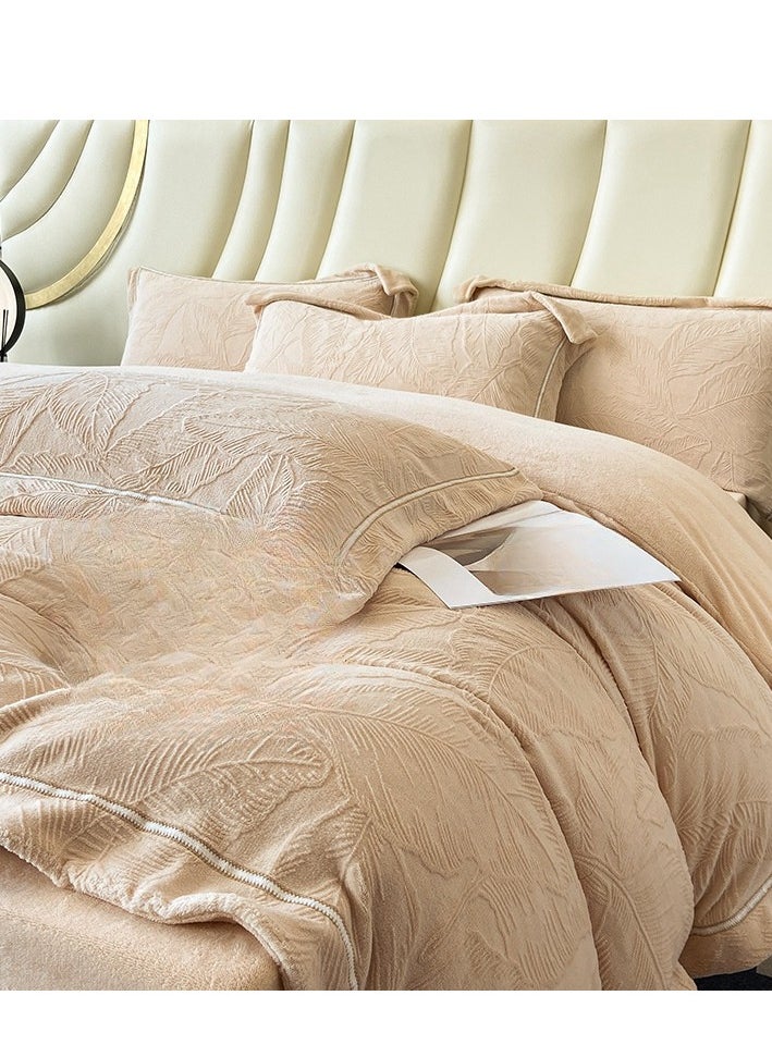 Generic Bed Sheet Style — Carved Velvet Cloth Embroidered Wide Edge Milk Velvet Four Piece Bedding Set  - Image 1