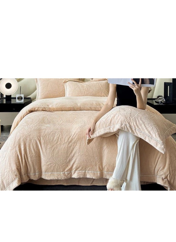 Generic Bed Sheet Style — Carved Velvet Cloth Embroidered Wide Edge Milk Velvet Four Piece Bedding Set  - Image 2