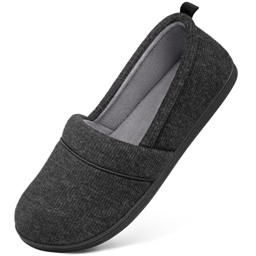HomeTop Women's Comfy Loafer Slippers Lightweight Memory Foam Non-slip Indoor House Shoes (9 B(M) US, Black) - Image 1