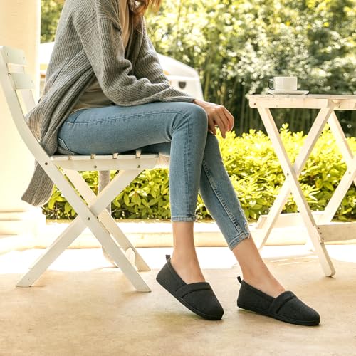 HomeTop Women's Comfy Loafer Slippers Lightweight Memory Foam Non-slip Indoor House Shoes (9 B(M) US, Black) - Image 2
