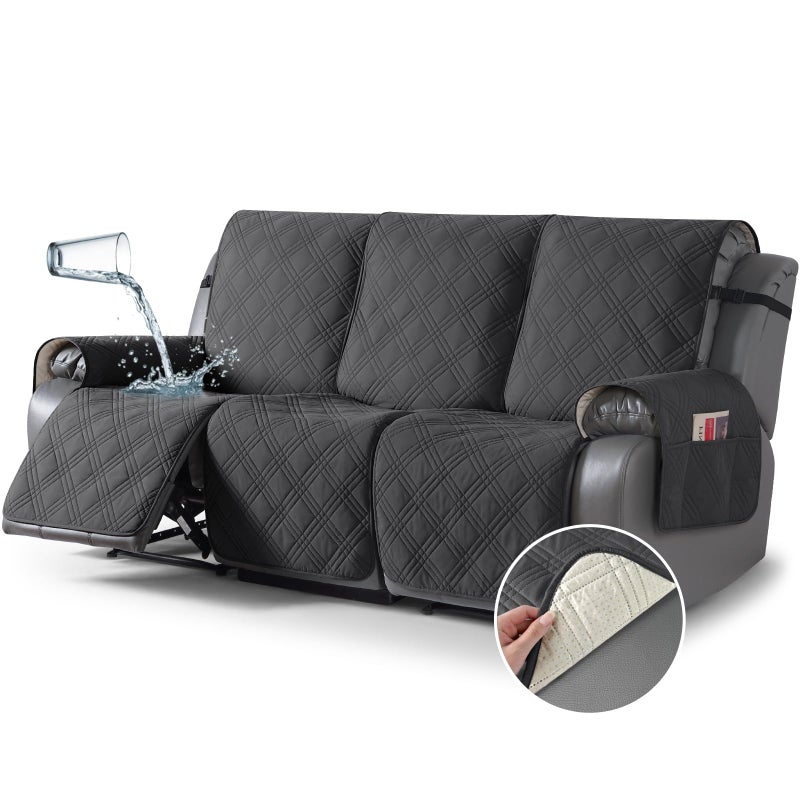 TAOCOCO 100 Waterproof Recliner Sofa Cover Non Slip Split Couch Covers for Reclining Couches with Elastic Straps Reclining Sofa Cover Furniture Protector for Kids Pets3 Seater Charcoal Gray