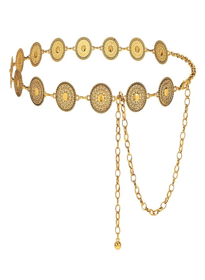 WERFORU Women Gold Metal Concho Chain Belt Western Cowgirl Country Boho Waist Belt for Dress Jeans - Image 1