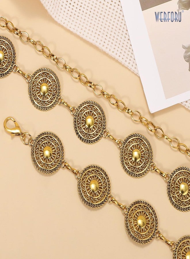 WERFORU Women Gold Metal Concho Chain Belt Western Cowgirl Country Boho Waist Belt for Dress Jeans - Image 4