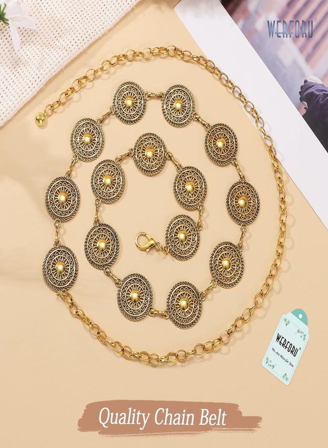 WERFORU Women Gold Metal Concho Chain Belt Western Cowgirl Country Boho Waist Belt for Dress Jeans - Image 5