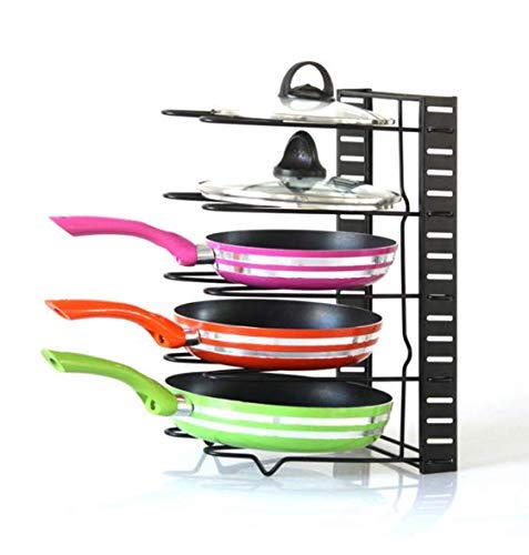 Dhruheer Durable Metal Kitchen Cabinet Pantry Storage Pan Pot Lid Organizer Rack Holder Black - Image 1