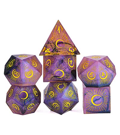 Cusdie Sharp Edges DND Dice 7 PCs Moon Dice Set DD Dice Handcrafted Polyhedral Dice Set for Role Playing Game MoonPurple Black - Image 1