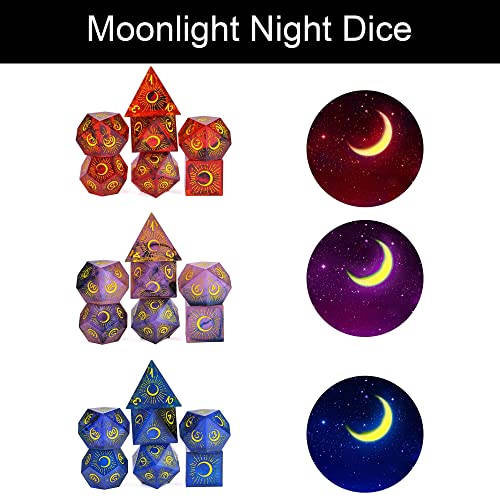 Cusdie Sharp Edges DND Dice 7 PCs Moon Dice Set DD Dice Handcrafted Polyhedral Dice Set for Role Playing Game MoonPurple Black - Image 4