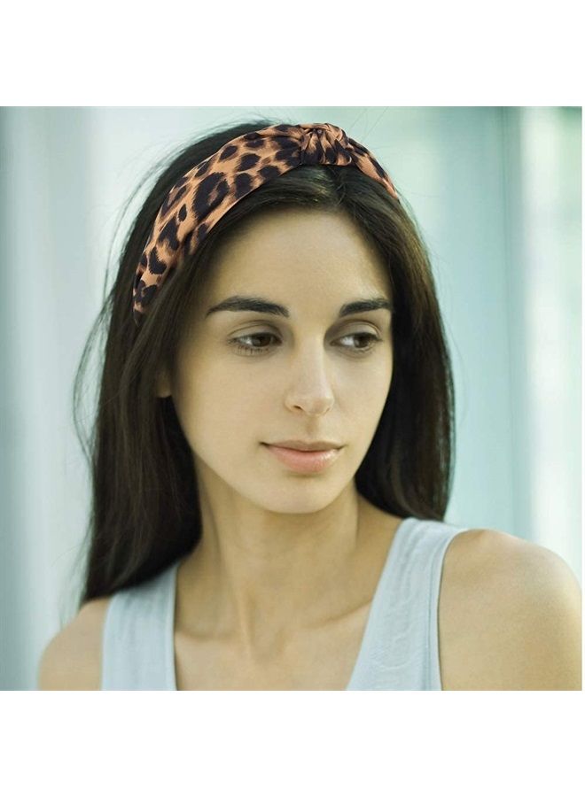 Kicosy 2PCS Headbands for Women Leopard Headband Knotted Headband for Girls Fashion Wide Headband Non Slip Hairband Elastic Hair Accessories(Black, Leopard) - Image 2