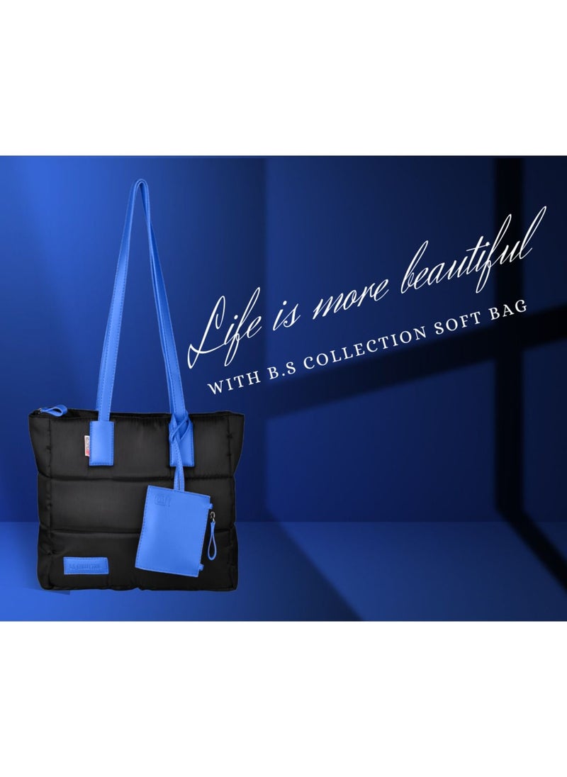 B.S COLLECTION - Soft Canvas B.S bag tote bag and shoulder bag for girls - blue - Image 1