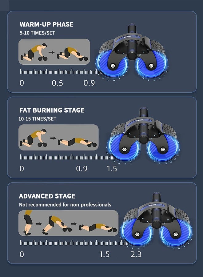 GROIC عجلة البطن AB Roller معدات تمرين لتمرين عضلات البطن، تدريب عضلات البطن بالارتداد التلقائي، معدات لياقة عضلات البطن مع وسادة الركبة وحامل الهاتف - Image 4