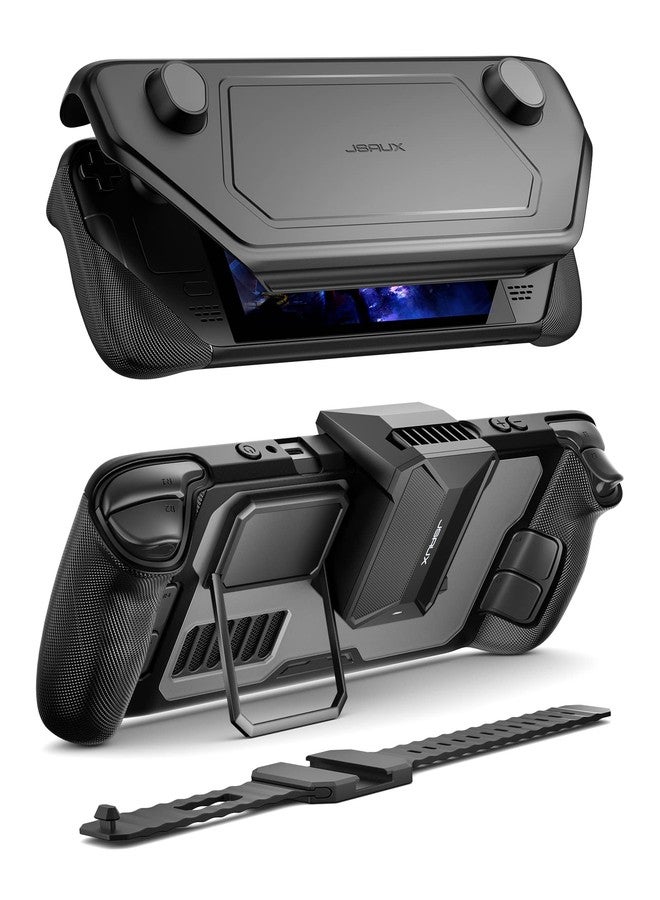 جيسوس علبة JSAUX ModCase متوافقة مع Steam Deck، علبة PC0104 معيارية مزودة بصمام مروحة تبريد لجهاز Steam Deck OLED، تشمل الملحقات: غطاء واقٍ، غطاء أمامي، مروحة تبريد، دعامة معدنية، وحزام - Image 1