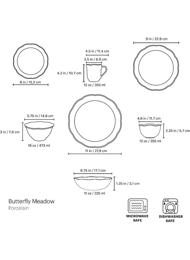 Lenox 865075 Butterfly Meadow 28Piece Dinnerware Set White - Image 2