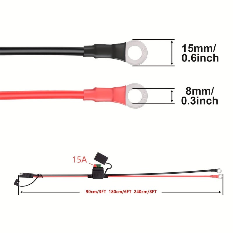 مصهر 15 أمبير، موصل بطارية من نوع SAE، كابل تمديد 10 AWG، بطول 8 أقدام، لشاحن المولد والمركبات الترفيهية (RV) - Image 2