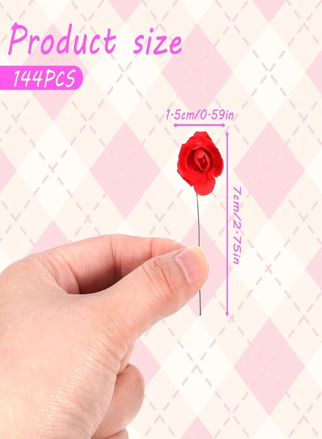 Exircy 144 Pcs Mini Paper Flowers Red Rose Artificial Flower Head Paper Flowers Bulk Red Roses Buds for DIY Crafts Projects Home Wedding Bouquet Garden Flower Wall Party Birthday Decor (0.6 inch) - Image 2
