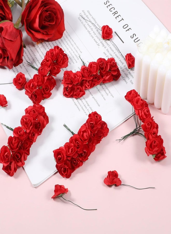 Exircy 144 Pcs Mini Paper Flowers Red Rose Artificial Flower Head Paper Flowers Bulk Red Roses Buds for DIY Crafts Projects Home Wedding Bouquet Garden Flower Wall Party Birthday Decor (0.6 inch) - Image 3
