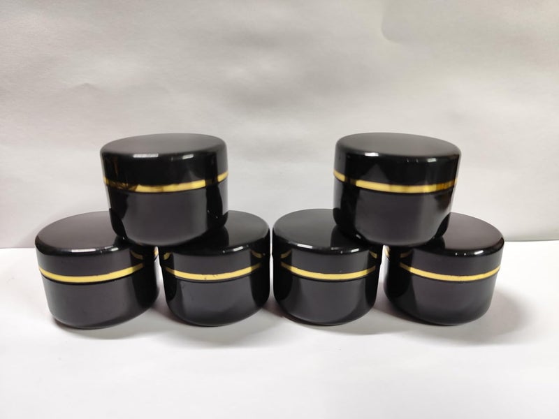 SHREE MAHA Empty Plastic Black Cosmetic Jar Container with Golden Streaks lid for Lip Balms Body Butters Cream Scrub and Other DIY Beauty ProductsConcoctions 15 GMS Pack of 12 pcs - Image 1
