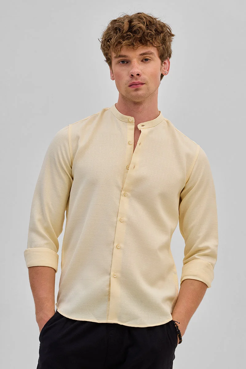 سنيتش Beige Textured Long Sleeve Slim Fit Casual Shirt